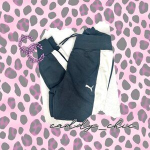 Puma Women's Drawstring Waist Track Pants - Black & White - Elastic Cuff…